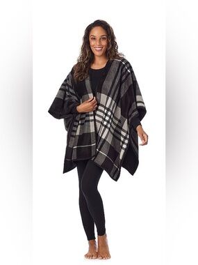 Cuddl Duds Black and Gray Plaid Reversible Sleep Wrap- Size S/M New